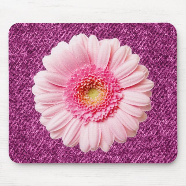 Rosa Daisy på Lila Denim Boho Mousepad Musmatta (Framsidan)