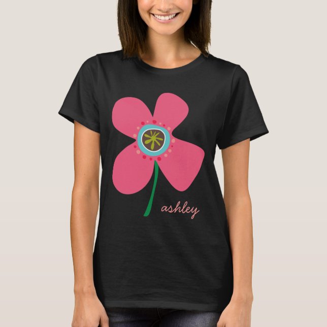 Rosa Daisy Pop Whimsical & Cute Summer Flower T Shirt (Framsida)
