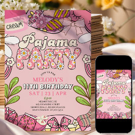 Rosa Daisy Pyjamasparty Födelsedagsfest  Inbjudningar