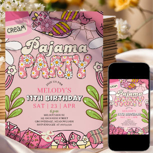 Rosa Daisy Pyjamasparty Födelsedagsfest Inbjudningar