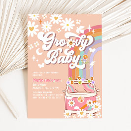 Rosa Daisy Rainbow Hippie Groovy Van Baby Shower Inbjudningar