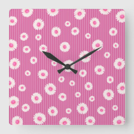 Rosa Daisy Rand Fyrkantig Klocka