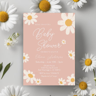 Rosa Daisy Retro Boho Baby Shower Inbjudningar