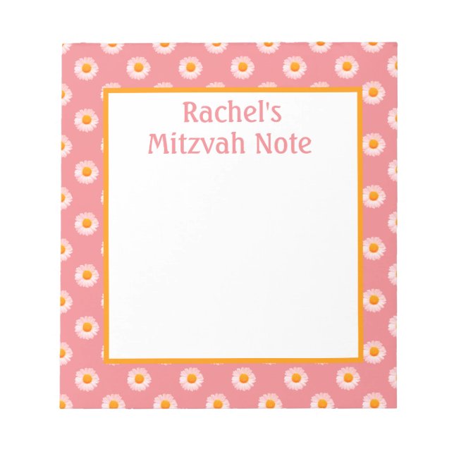 Rosa Daisy Retro Mitzvah Note Girls, Anteckningsbl Anteckningsblock (Framsida)