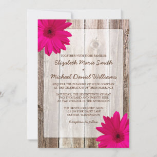 Rosa Daisy Rustic Barn Wood Bröllop Inbjudningar