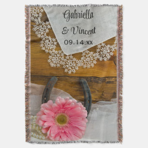 Rosa Daisy, Snöre och Horseshoe Westerna Bröllop Filt
