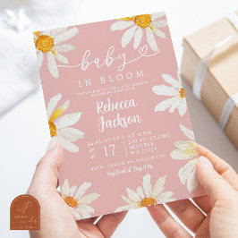Rosa Daisy Solros Baby I Knopp Babykalas Inbjudningar
