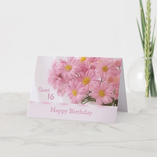 Rosa daisy Sweet 16 Birthday Card Kort (Framsida)