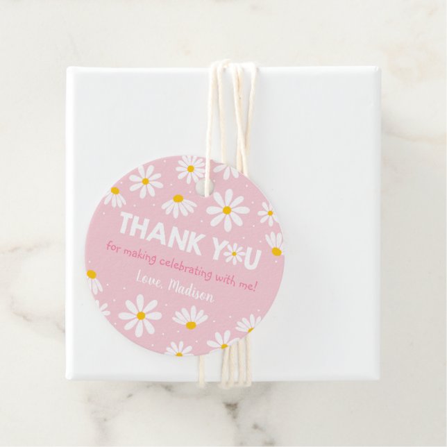 Rosa Daisy Tack födelsedag Gåvor Etiketter (På plats)