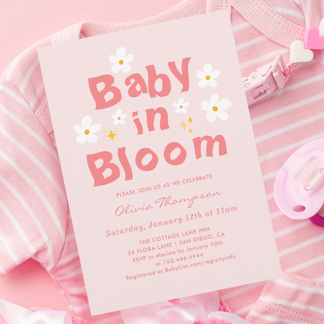 Rosa Daisy Vår Baby i Bloom Baby Shower Inbjudningar (Skapare uppladdad)