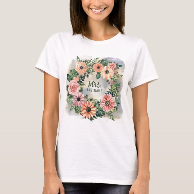 Rosa Daisy Watercolor Mr. + Mrs. Nygifta T Shirt (Framsida)