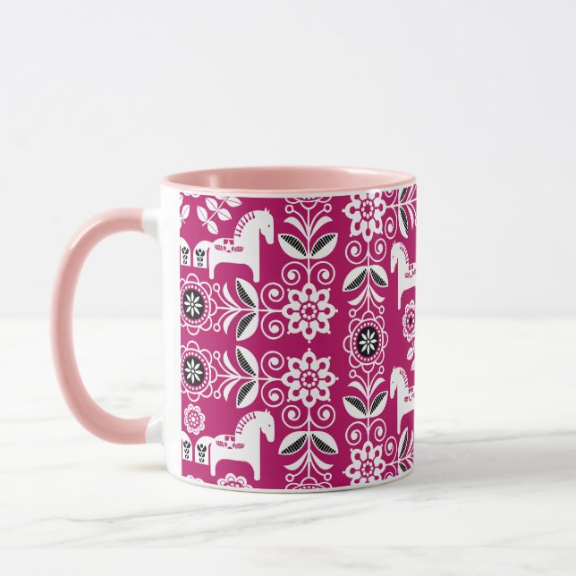 Rosa Dala Svenskt Hästtryck Mugg (Vänster)