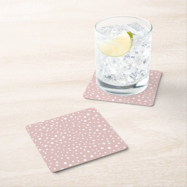 Rosa Dalmatian Spots, Dalmatian Dots, Dold Print Underlägg Papper Kvadrat (Insitu)