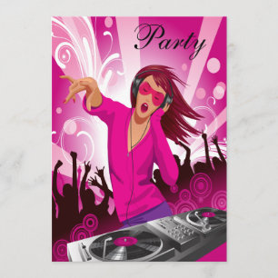 Rosa Dam DJ Party Inbjudningar