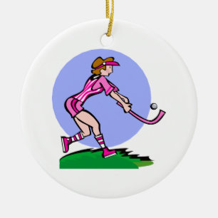 Rosa dam för landhockey julgransprydnad keramik