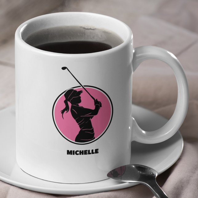 Rosa Dam Golf Silhouette Kaffemugg (Skapare uppladdad)