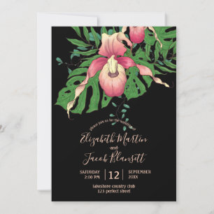 Rosa Dam Slipper Orchid Black Bröllop Inbjudningar
