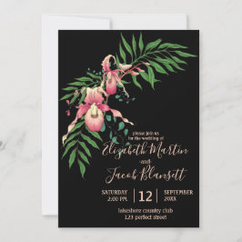 Rosa Dam Slipper Orchid Black Bröllop Inbjudningar