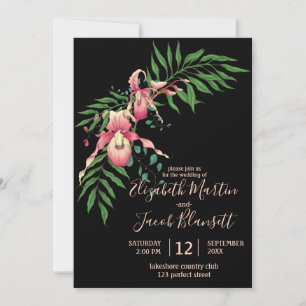 Rosa Dam Slipper Orchid Black Bröllop Inbjudningar