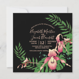 Rosa Dam Slipper Orchid på Svarta Virtuella Bröllo Inbjudningar