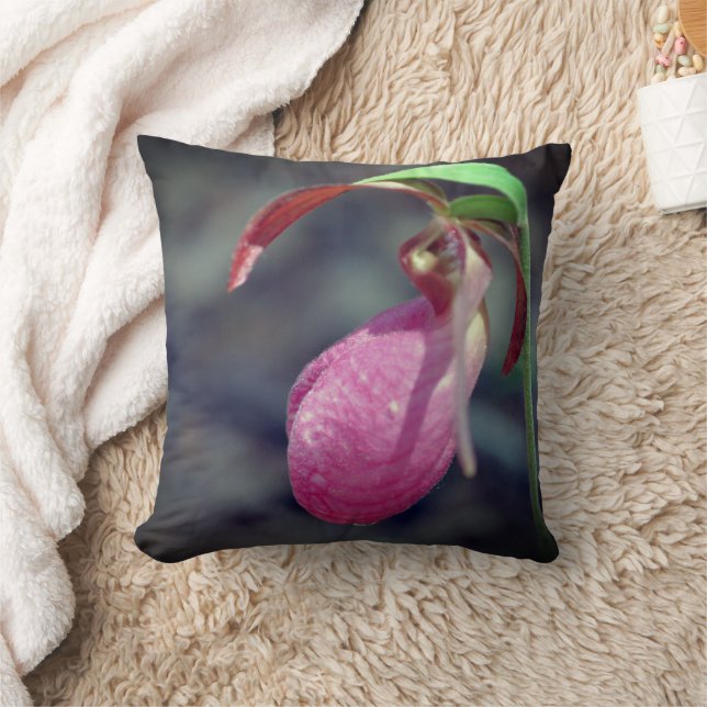Rosa Dam Slipper Orchid RainDrop Kudde (Filt)