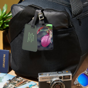 Rosa Dam Slipper Orchid RainDrop Personlig Bagagebricka