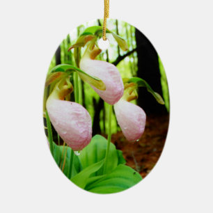 Rosa Dam Slipper vild Orchid Julgransprydnad Keramik