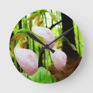 Rosa Dam Slipper vild Orchid Rund Klocka