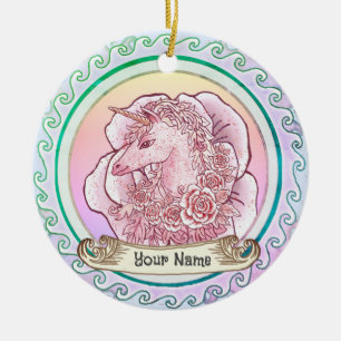 Rosa Dam Unicorn Julgransprydnad Keramik