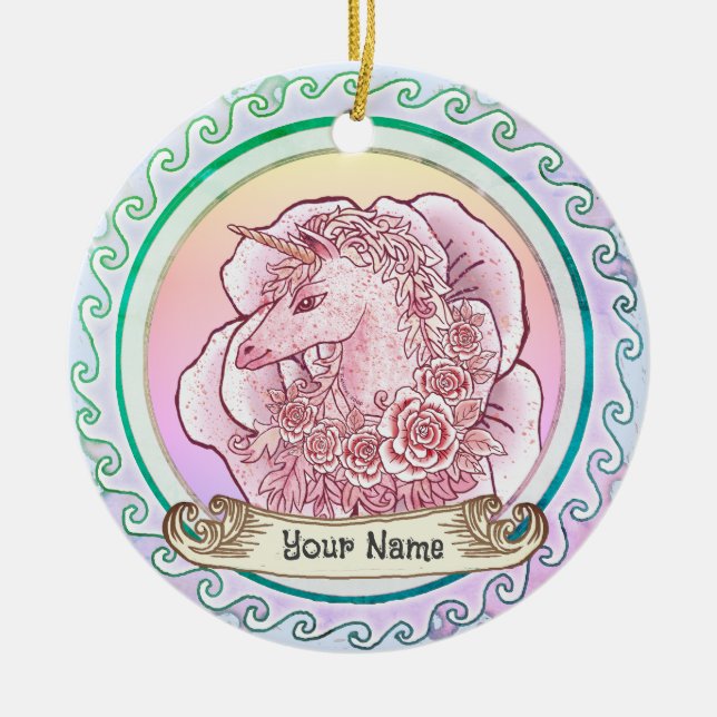 Rosa Dam Unicorn Julgransprydnad Keramik (Framsidan)