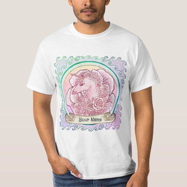 Rosa Dam Unicorn T Shirt (Framsida)