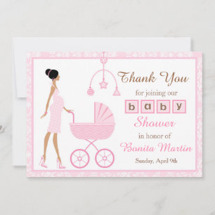 Rosa Damask African American Woman Baby Shower Tack Kort