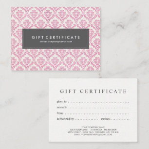 Rosa Damask Anpassade Gift-certifikat Rabattkort