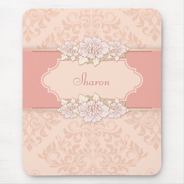 Rosa Damask Blommigt Mousepad Musmatta (Framsidan)