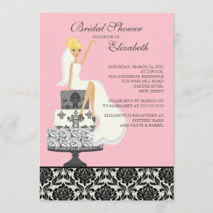Rosa Damask Blond Brud Bröllopsfest Inbjudan