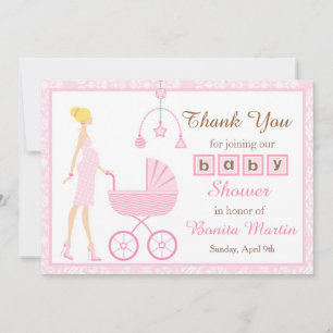 Rosa Damask Blond Kvinnlig Bebis Baby Shower Tack Kort