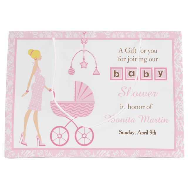 Rosa Damask Blonde Woman Baby Shower (Framsidan)