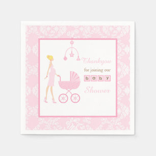 Rosa Damask Blonde Woman Baby Shower Pappersservett