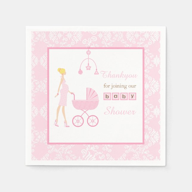 Rosa Damask Blonde Woman Baby Shower Pappersservett (Framsidan)