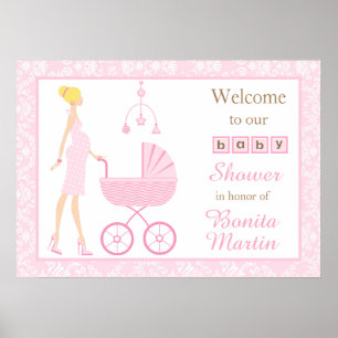 Rosa Damask Blonde Woman Baby Shower Poster