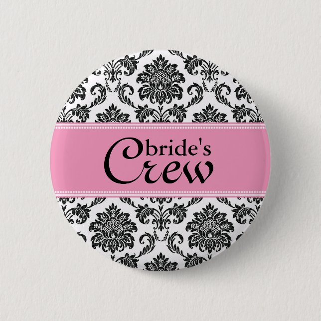 Rosa Damask Bride's Crew Button Knapp (Framsida)