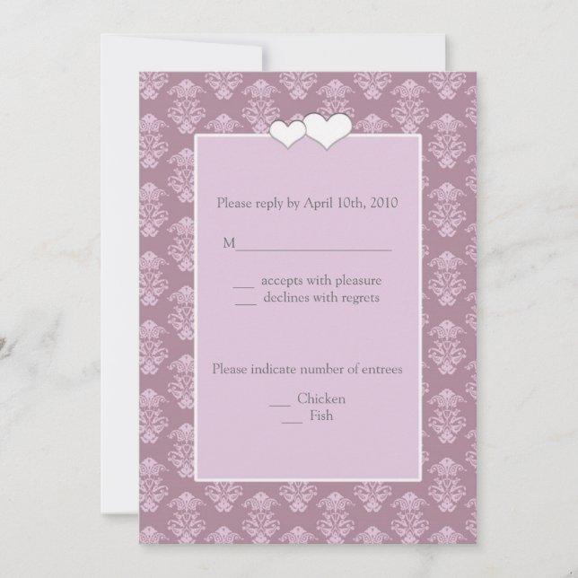 Rosa Damask Bröllop Svarskort Inbjudningar (Framsida)