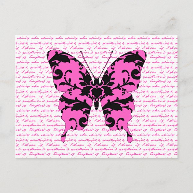 Rosa Damask Butterfly Collage Vykort (Framsida)