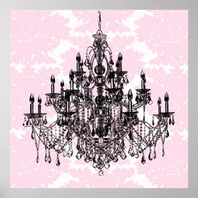 Rosa Damask Chandelier Art Poster (Framsidan)