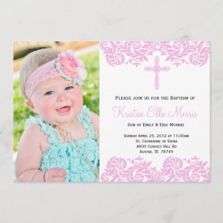 Rosa Damask Christening Baptism-inbjudan Inbjudningar
