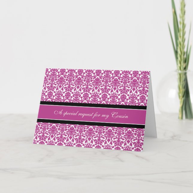 Rosa Damask Cousin Bridesmaid-inbjudan Inbjudan (Framsida)