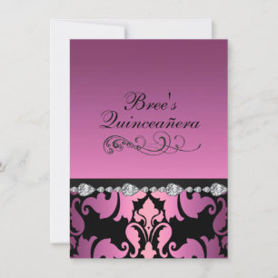 Rosa Damask & Diamond Image Quinceañera Inbjudan