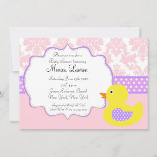 Rosa Damask Ducky Modern Baby Shower-inbjudan Inbjudningar