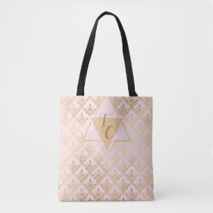 Rosa Damask Elegant Monogram Tote Tygkasse