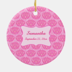 Rosa Damask Flicka Namn Personlig Birance Julgransprydnad Keramik